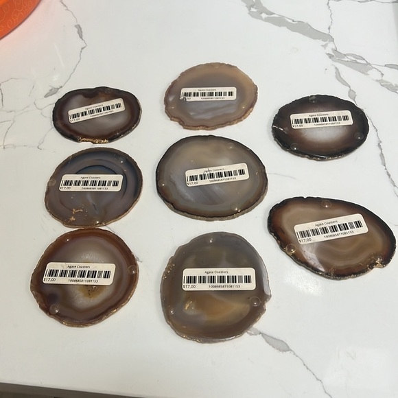 Set of 8 Natural Polished Agate Slice Drink Coasters w/ Gold Electroplating - Picture 3 of 3